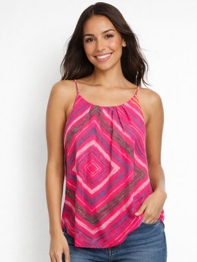 Violet + Claire XL Pink Geometric Tank Top Sleeveless Blouse Lightweight Summer.